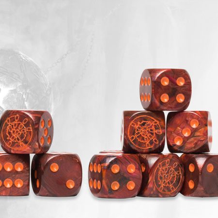 Dweghom Logo on Red Marbled Dice - 24 per pack