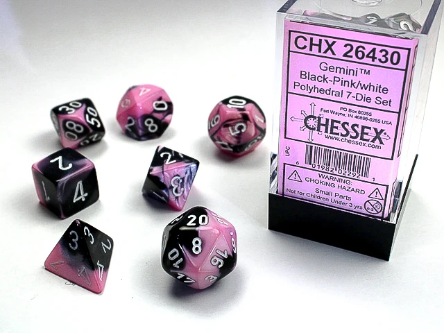 Gemini Black-White/Pink Polyhedral 7-Die Set